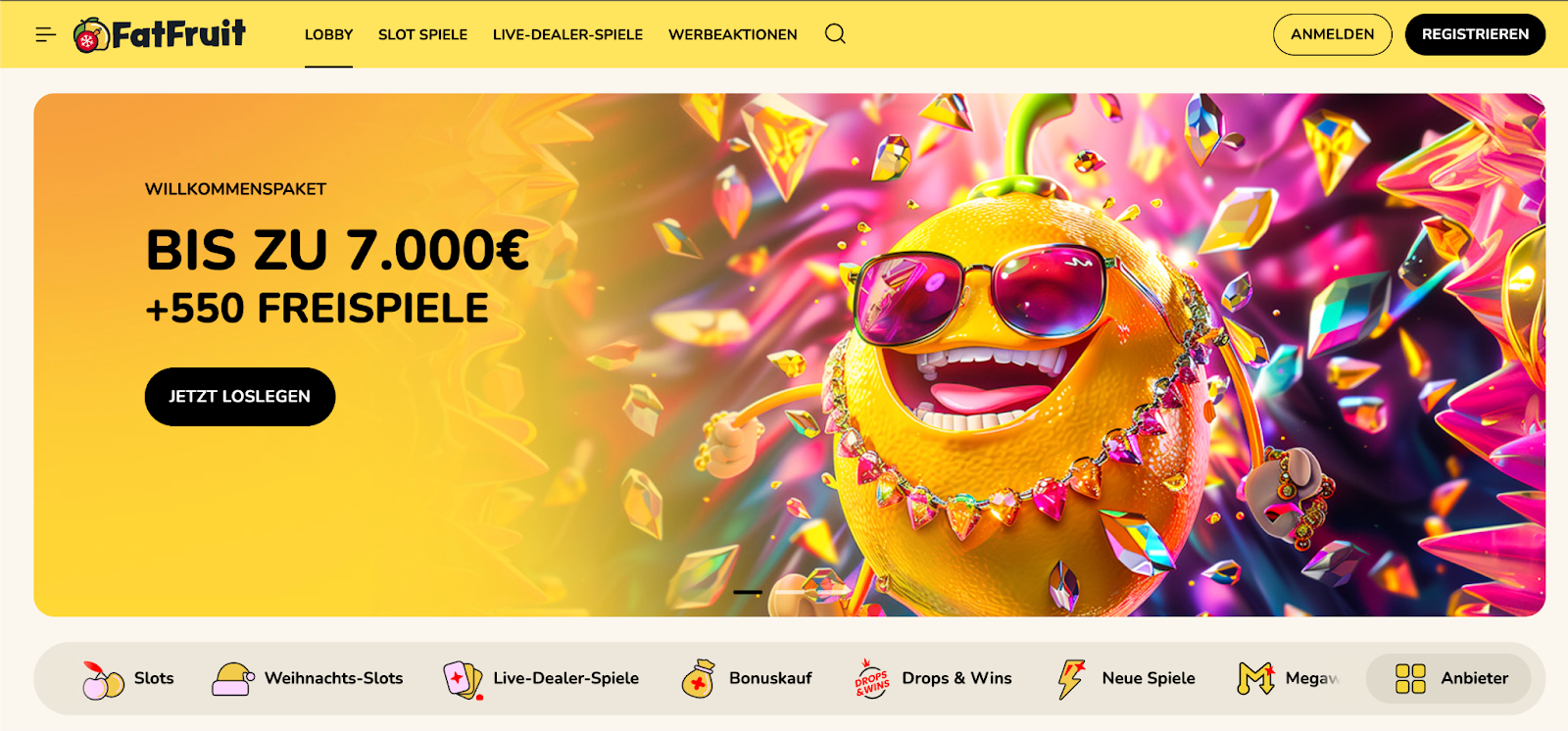 FatFruit Online Casino mit Krypto-Spielen und Megaways